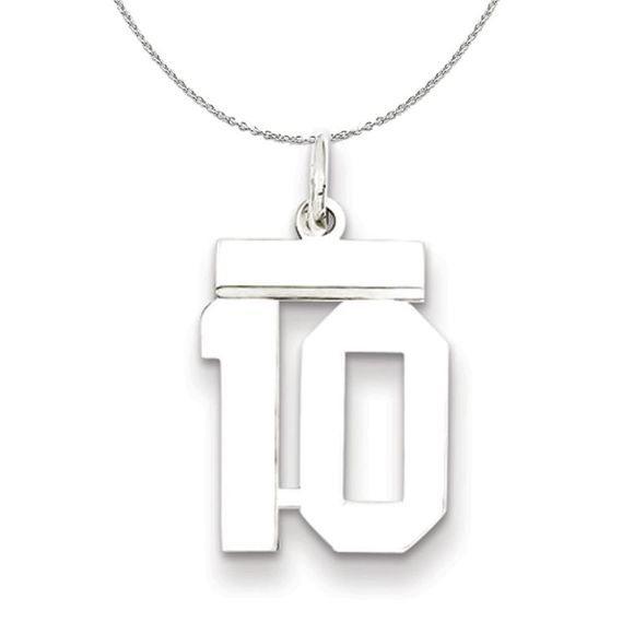 Silver, Athletic Collection Medium Polished Number 10 Necklace - 18 In - Picture 1 of 7